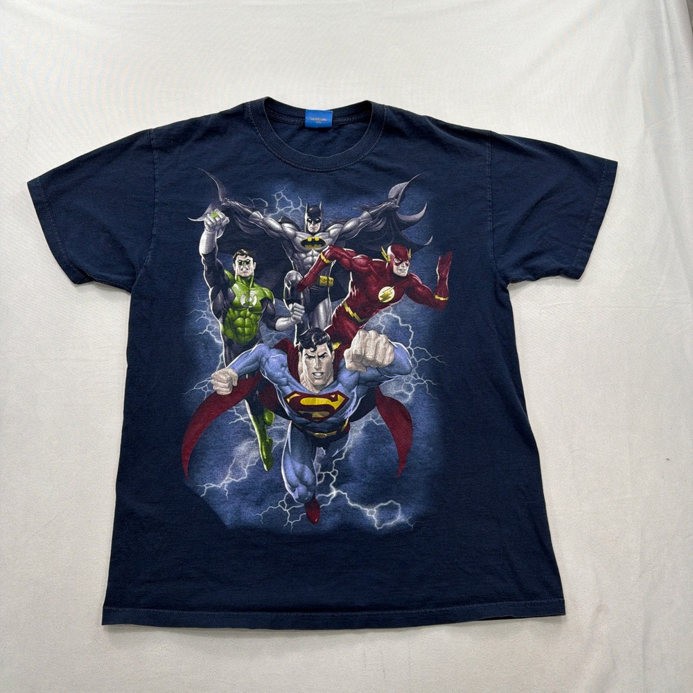 Justice League T-Shirt DC Comics Superheroes Graphic Navy Blue Mens Medium